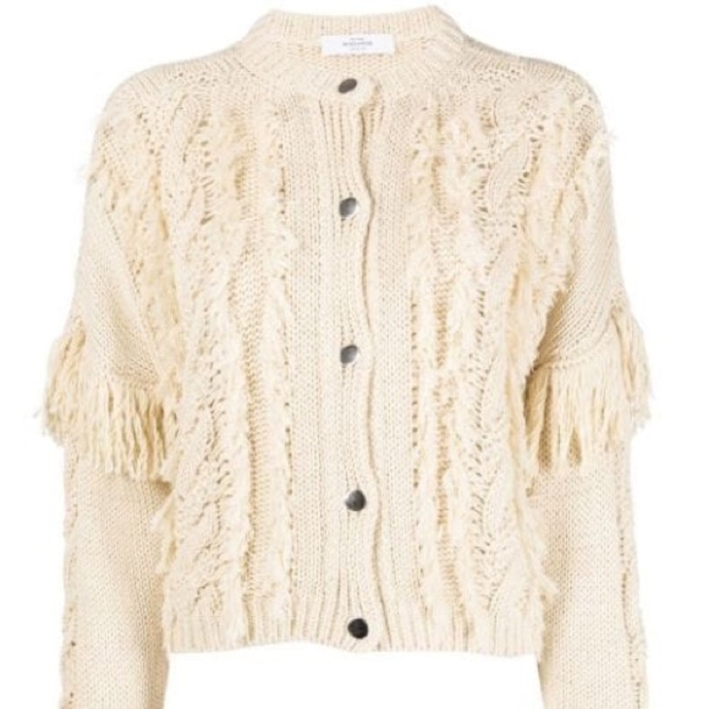 Roseanna cropped fringe cable-knit cardigan